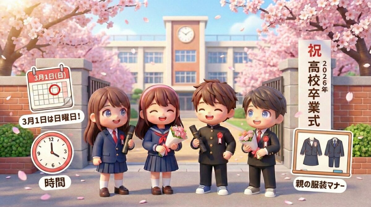 【2026年最新】高校の卒業式はいつ？3月1日が日曜日の場合の日程と親の服装