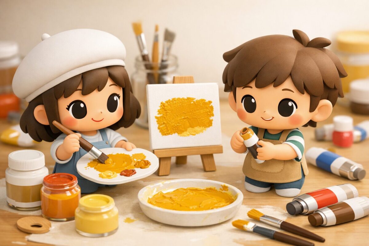 【アクリル絵の具】黄土色（イエローオーカー）の作り方！手持ちの色で簡単に混色するコツ