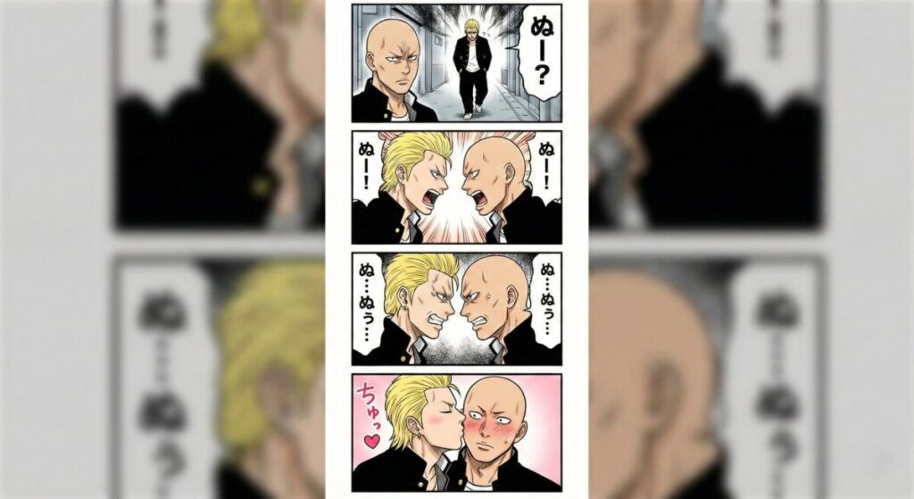 4コマ漫画。沖縄方言「ぬー」で喧嘩するヤンキー。…からの…？